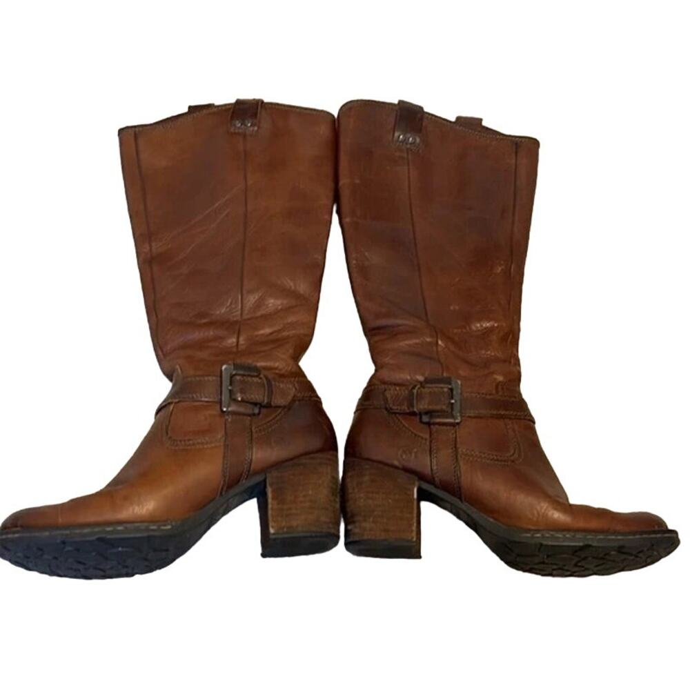 Born Brown Leather Mid-Calf Heeled Boots - Picture 2 of 7